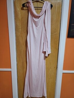 Elegant Light Pink Draped Maxi Dress